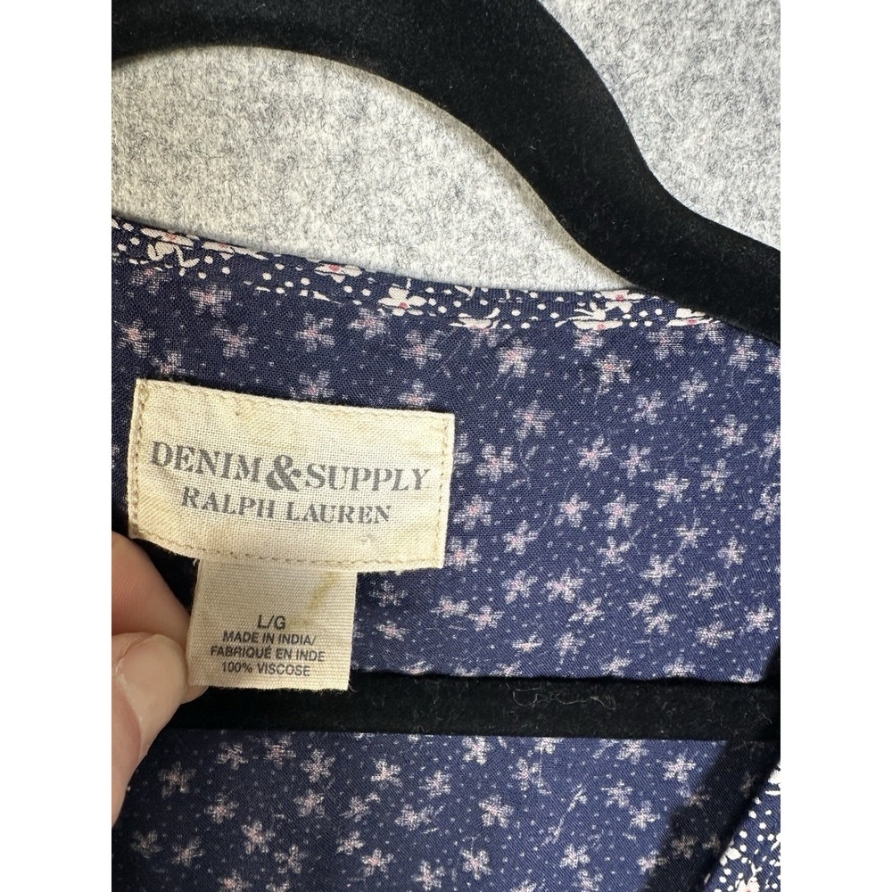Denim & Supply Ralph Lauren Womens Top Large Blue Floral Cropped Blouse Tie - Picture 5 of 12